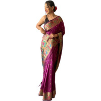 SGF11 Womens Paithani Soft Lichi Silk Kanjivaram Sarees With Blouse Piece (Purple)