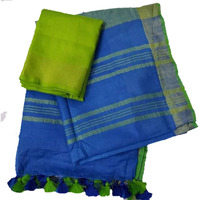 HAIDER ALI AND SONS Pure Linen Ethnic Wear Saree For Womens (With Blouse)_01 (BLUE)