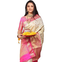 Jaanvi fashion Womens Banarsi Silk With Zari Jacquard Work Saree With Blouse Piece (atharv-pink-cream)