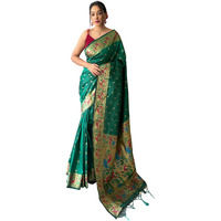 SGF11 Womens Paithani Soft Lichi Silk Kanjivaram Sarees With Blouse Piece (Dark Green)