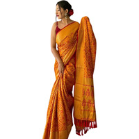SGF11 Womens Kanjivaram patola Soft Lichi Silk Sarees With Unstitched Blouse Piece (Yellow)