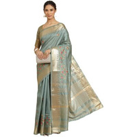 arriva fab Womens Kasavu Cotton Blend Saree With Blouse Piece (Riva1703__ Light Blue)