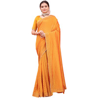 SWADESI STUFF Vichitra Silk Saree with Banglory Silk Blouse & Stunning Crystal Fix Embellishments - LATEST Wear for Women (Yellow)