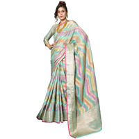 SGF11 Womens Organza Kanjivaram Pure Soft Silk Handloom Saree Pure Golden Zari With Blouse Piece (Baby Blue)