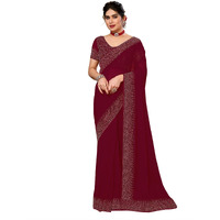 SIRIL Womens Hot Fixing Georgette Saree with Unstitched Blouse Piece (3320S155_Maroon)