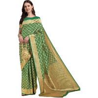 Jaanvi fashion Womens Banarasi Silk With Zari Jacquard Work Saree With Blouse Piece (prashanti-dark-green)