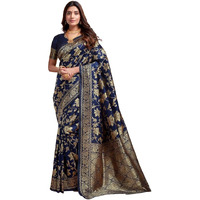 Sugathari Womens Pure Kanjivaram Silk Saree Banarasi Silk Saree With Blouse Piece (SAM PARI S-7) (Navy Blue)
