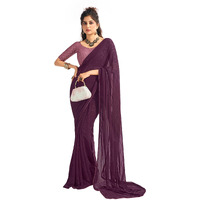 SIRIL Womens Georgette Sequence Work Saree With Unstitched Blouse Piece (3475S702_Deep Purple)