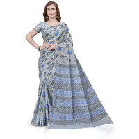 RATAN Pure Cotton Printed Mulmul Saree for Women with Blouse Piece (FBR-BP-3665_Grey)
