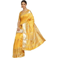 arriva fab Womens Kasavu Cotton Blend Saree With Blouse Piece (Riva1699__Yellow)