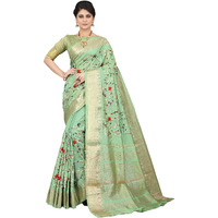 SERONA FABRICS Womens Assam Cotton Silk With Golden Border Thread Embroidered Banarasi Saree With Blouse Piece
