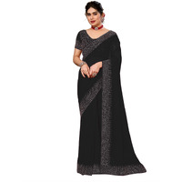 SIRIL Womens Hot Fixing Georgette Saree with Unstitched Blouse Piece (3320S153_Black)