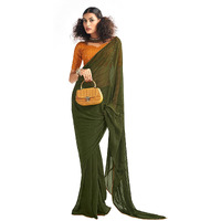 SIRIL Womens Georgette Sequence Work Saree With Unstitched Blouse Piece (3475S701_Mehndi Green)