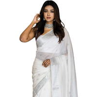 C J Enterprise Womens Banarasi Pure Kanjivaram Silk Saree Cotton Spun Saree for Wedding Soft Design Wear Pattu Sarees Latest Sari With Blouse Piece sadi new ladies Party 2024 (Fatima) (White)