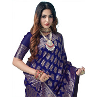 SAMAH Womens Art Silk Banarasi Jacquard Saree with Unstitched Blouse Piece (3409S109N_Navy Blue & Gold)