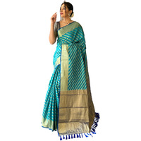 SGF11 Womens Leriya patola Soft Lichi Silk Banarasi Sarees With Blouse Piece (Sky Blue)