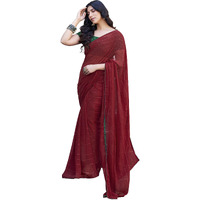 SIRIL Womens Georgette Sequence Work Saree With Unstitched Blouse Piece (3475S710A_Maroon)