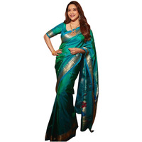 SGF11 Womens Paithani Kanjivaram Soft Silk Saree With Blouse Piece (Sea Green)