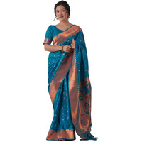 SGF11 Womens Paithani Kanjivaram Soft Silk Saree With Blouse Piece (Royal Blue)