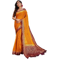 Vardha Womens Banarasi Georgette Saree with Unstitched Blouse Piece - Gold Zari Woven Work Sarees for Wedding (Mohini_665)