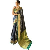 SGF11 Womens Leriya patola Soft Lichi Silk Banarasi Sarees With Blouse Piece (Dark Blue)