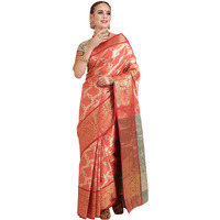 EthnicJunction Womens Banarasi Silk Blend Woven Saree With Unstitched Blouse Piece (EJ7064-Upasana-Orange_Orange)