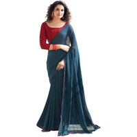 SIRIL Womens Georgette Sequence Work Saree With Unstitched Blouse Piece (3475S705A_Teal Blue)