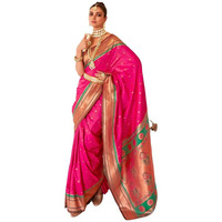 SIRIL Womens Silk Paithani Jacquard Saree With Unstitched Blouse Piece (3534S1222_Pink)