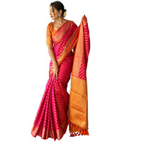SGF11 Womens Leriya patola Soft Lichi Silk Banarasi Sarees With Blouse Piece (Pink)