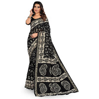 TAMAIRA FASHION Womens Plain Weave Pure Cotton Saree Without Blouse Piece(2476_Black)