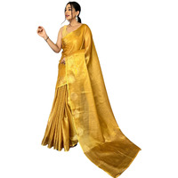SGF11- Womens Kanjivaram Pure Tissue Silk Saree Golden Zari With Blouse Piece(Yellow)