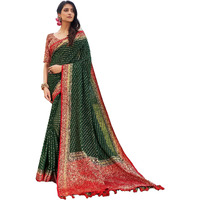Vardha Womens Banarasi Georgette Saree with Unstitched Blouse Piece - Gold Zari Woven Work Sarees for Wedding (Mohini_664)