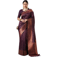 AKHILAM Womens Paisley Silk Blend Woven Design Saree With Unstitched Blouse Piece (Purple_14PAKHI1506)
