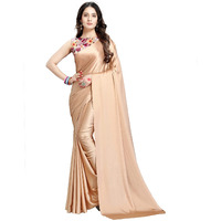 DHYANOM womens Soft Beige Satin Silk Plain Saree with Art Silk Digital Printed Unstiched Designer Blouse