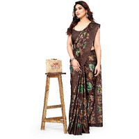 MIRCHI FASHION Womens Plain Weave Chiffon Floral Printed Saree with Blouse Piece (38693-Brown, Mustard)