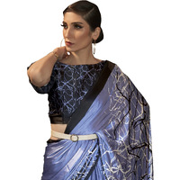 AKHILAM Womens Tie and Dye Crepe Printed Saree With Unstitched Blouse Piece (Blue_KLZE246012_RJ)