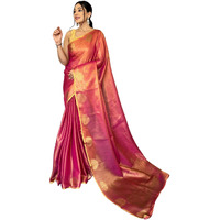SGF11- Womens Kanjivaram Pure Tissue Silk Saree Golden Zari With Blouse Piece (Pink)