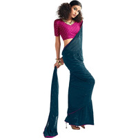 SIRIL Womens Georgette Sequence Work Saree With Unstitched Blouse Piece (3475S705_Teal Blue)
