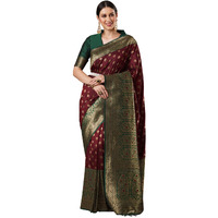 AKHILAM Womens Floral Silk Blend Woven Design Saree With Unstitched Blouse Piece (Brown_13PAKHI1402)