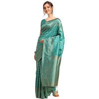 Leriya Fashion Womens Present Banarasi Silk Saree | Jacquard Rich Pallu Design | Golden saree for women | Cotton silk saree for women (Light Green)