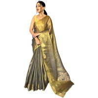 SGF11- Womens Kanjivaram Pure Tissue Silk Saree Golden Zari With Blouse Piece (Mahendi Green)