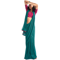 SIRIL Womens Georgette Sequence Work Saree With Unstitched Blouse Piece (3475S709_Rama Blue)