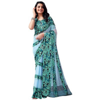 SIRIL Womens Georgette Printed Satin Patta Saree With Unstitched Blouse Piece (3634S115_Light Blue)