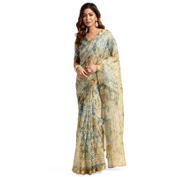 MIRCHI FASHION Womens Kota Doria Block Printed Saree with Blouse Piece (39527-Beige)
