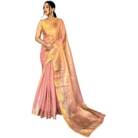 SGF11- Womens Kanjivaram Pure Tissue Silk Saree Golden Zari With Blouse Piece (Light Pink)