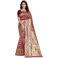 Sugathari Womens Banarasi Saree Pure Kanjivaram Silk Saree Soft new ladies 2023 Design Wear Pattu Sarees Latest Cotton Party Sari collections With Blouse Piece for Wedding sadi (SAM SAN 9017-MAROON)