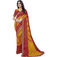 Yashika Womens Georgette Saree Printed Saree With Unstitched Blouse Material - Suitable For All Indian Occasions and Festivals (AZ-YS-OG-BASANT YELLOW RED)