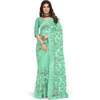 Jaanvi fashion Womens Floral Embroidery Work Net Silk Saree with Lace Border & Blouse Piece (mm-realme-rama)