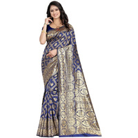 Sugathari Womens Banarasi Saree Pure Kanjivaram Silk Saree Soft new ladies 2023 Design Wear Sarees Latest Cotton Party Sari collections With Blouse Piece for Wedding sadi (SAM SAN 9017-NAVY BLUE)