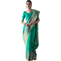 AKHILAM Womens Banarasi Silk Ethnic Motif Saree With Unstitched Blouse Piece (Sea Green MAHI2604)